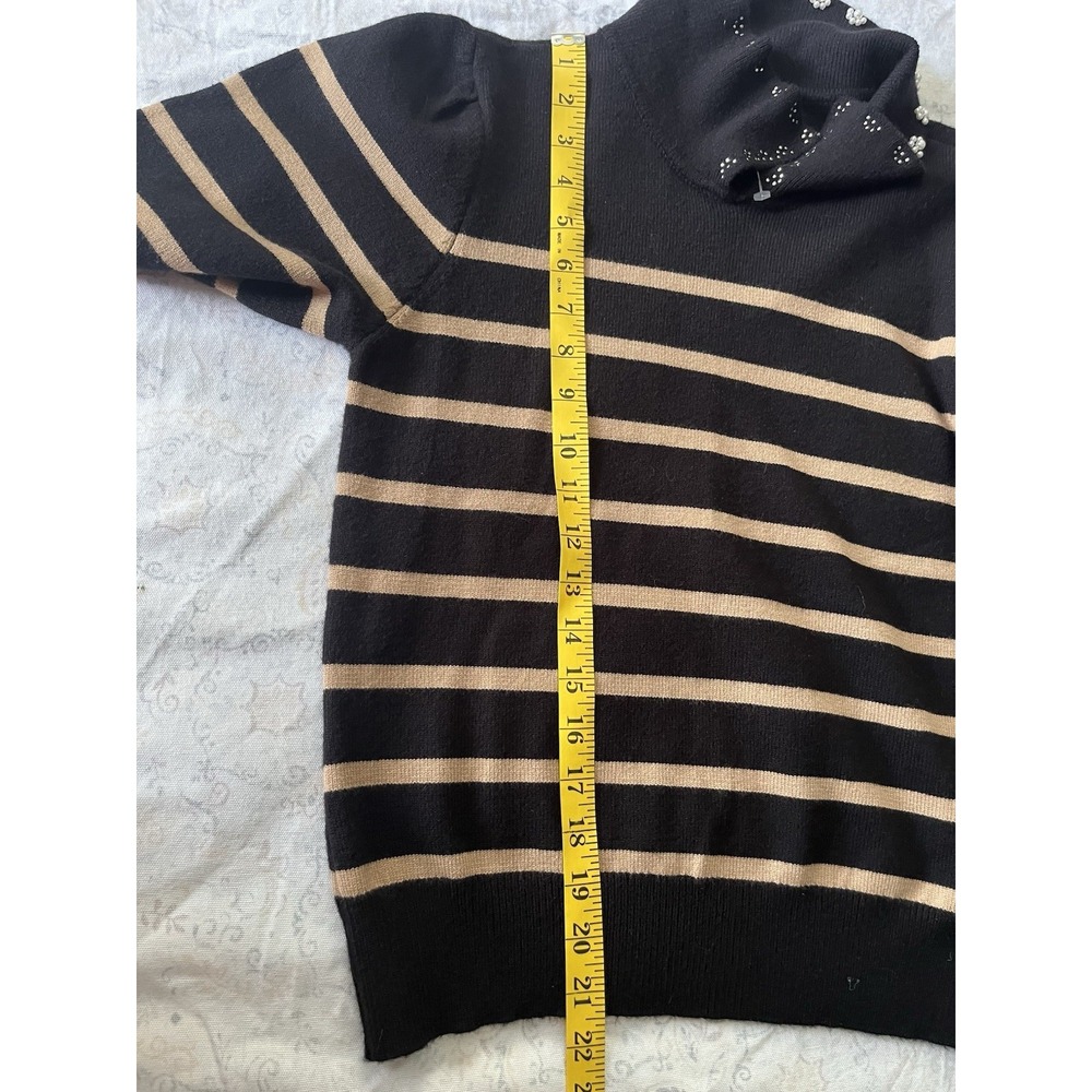 Laundry by Shelli Segal Women Pullover Sweater M Black/Beige Striped Beaded - Picture 5 of 8